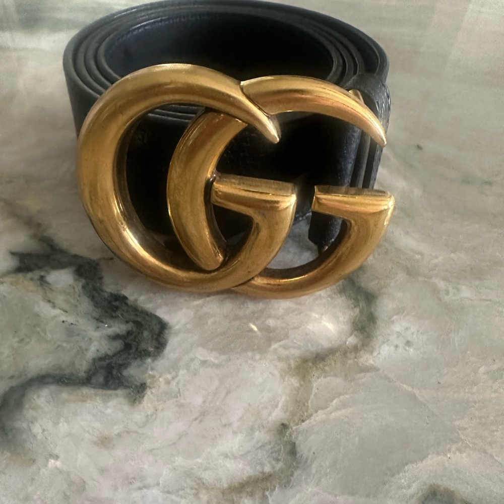 Gucci Marmont GG Black Leather Belt Size 80/32 Gold Buckle - Picture 2 of 4